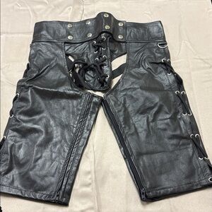 Men's Black Edgy Leather Lace-Up Shorts